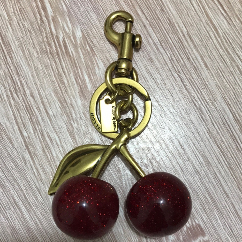 Coach Gold-Tone Cherry Keychain with Red Glitter Cherries